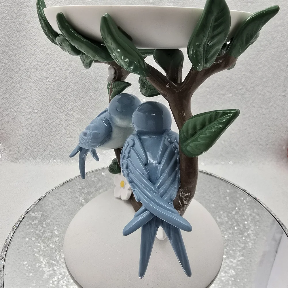 Bluebirds On A Branch 3 Wick Candle Holder Pedestal Lovebirds Bath & Body Works - Picture 5 of 15